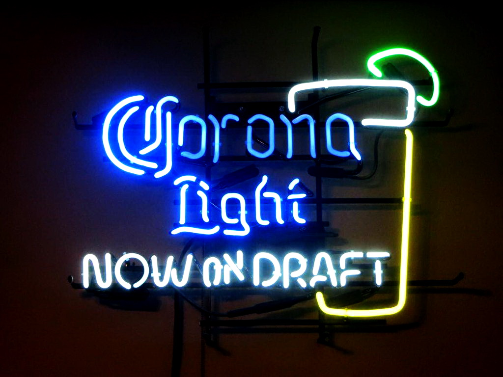 Corona Light Now On Draft Lime Glass Neon Sign